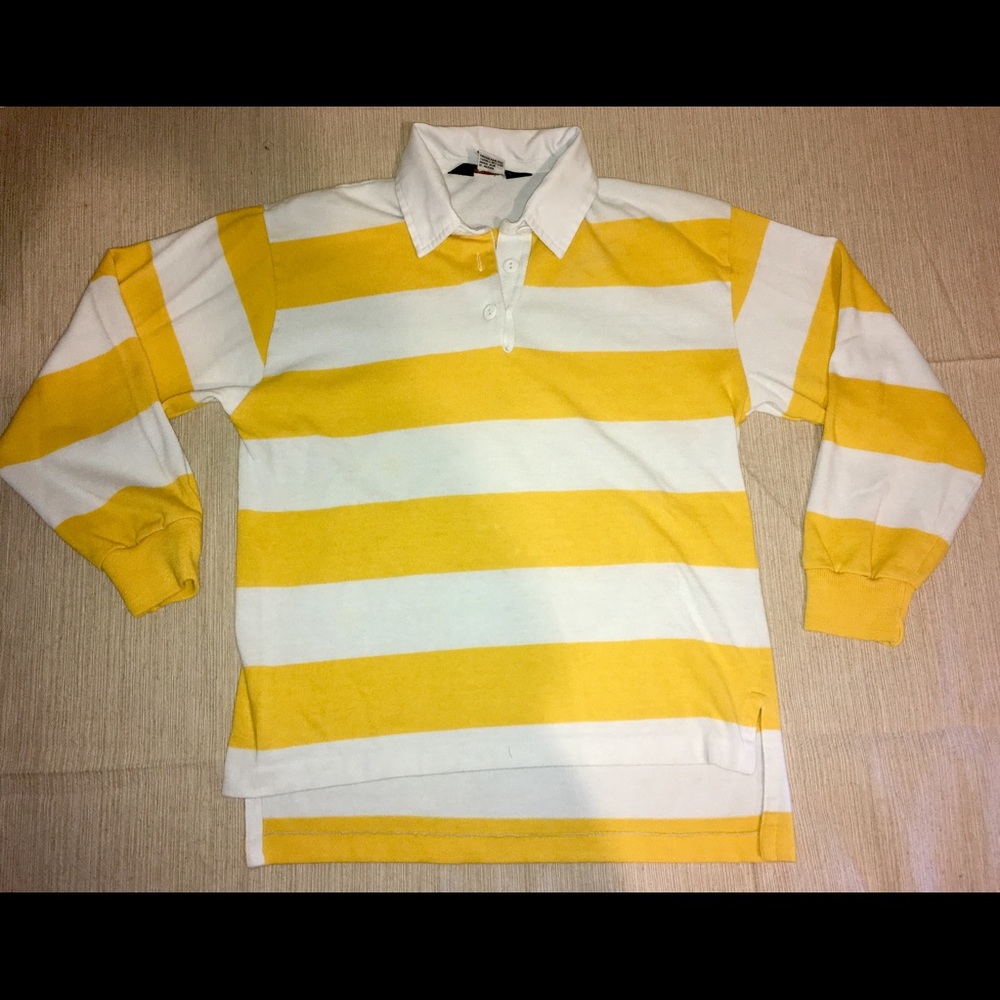 Vintage 80s gold and white striped rugby
